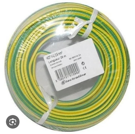 [EL344] FILS DE COURANT 2,5 mm² JAUNE VERT