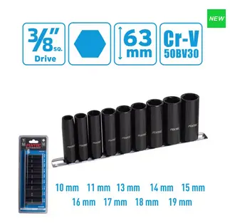[OUT135] JEU DE 9 DOUILLES A IMPACT PROFOND Dr. 3/8' REFERENCE FHDS031009M/ FIXTEC
